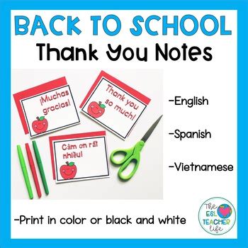 Back to School Thank You Notes English Spanish Vietnamese | TpT