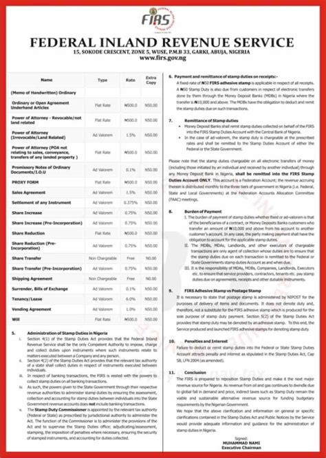 Federal Inland Revenue Service Public Notice Clarification On Administration Of Stamp Duties In