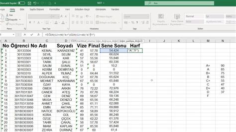 Excel Harf Notu Hesaplama Uygulamas Hocalar N Not Verme Y Ntemiyle