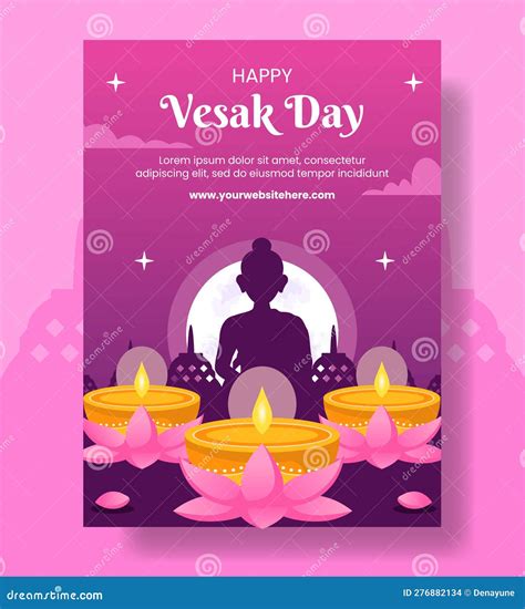 Vesak Day Celebration With Temple Silhouette Lantern Or Lotus Flower