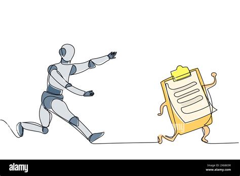 Single Continuous Line Drawing Robot Chasing Clipboard Checklist