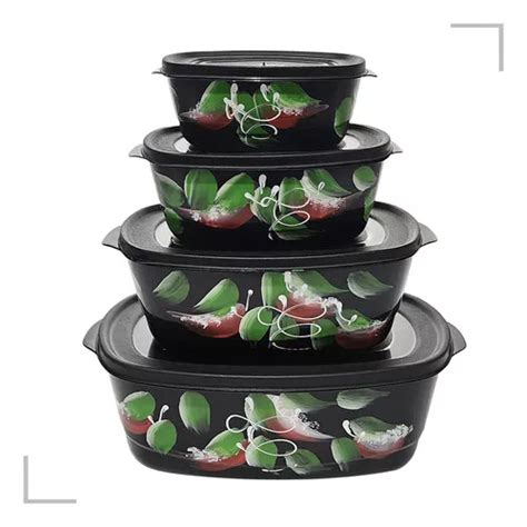 Conjunto Kit De 8 Potes Tampa Para Marmita Alimentos Pt Cor Preto