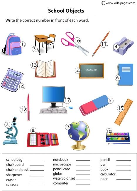 School Objects Matching Worksheet