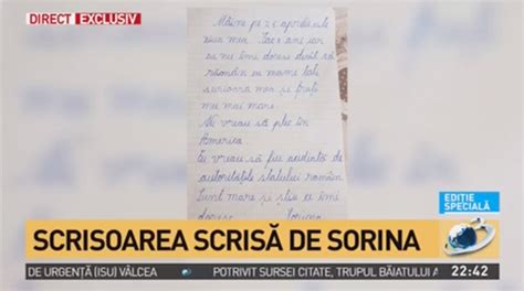 Exclusiv Scrisoare Scris De Sorina Feti A Din Baia De Aram