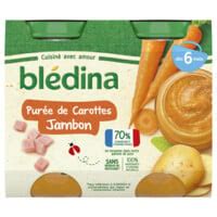 Petit pot bébé dès 6 mois purée de carottes jambon BLEDINA les 2 pots