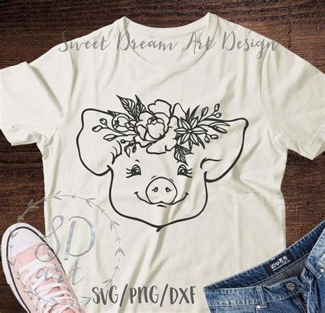 Pig Svg Pig With Flower Svgpig With Flower Crown Svg Pig Etsy Cute