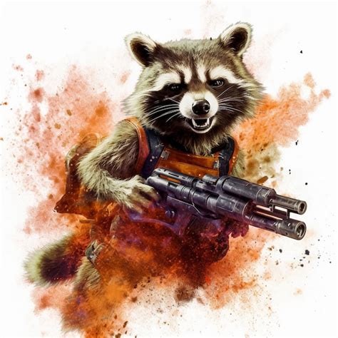 A raccoon with a gun that says raccoon. | Premium AI-generated image