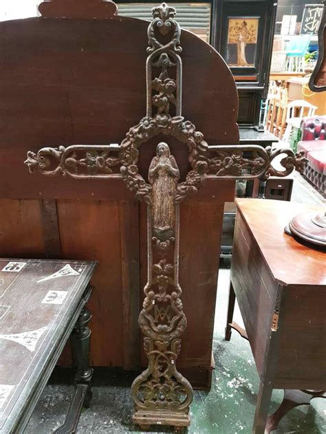 Lot 19th Century French Cast Iron Crucifix With The Virgin Mary To