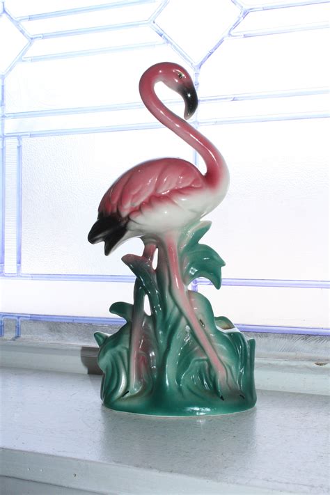 Mid Century Pink Flamingo Figurine Planter Vintage 1950s