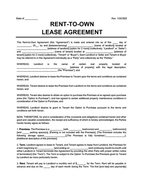 Free Rent To Own Lease Agreement Legal Templates