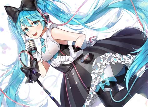 Aqua Eyes Aqua Hair Bow Gijang Gloves Hatsune Miku Headphones Long Hair