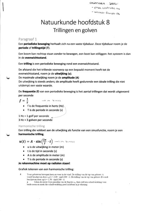 Nova Natuurkunde Hoofdstuk 8 Trillingen En Golven Samenvatting VWO