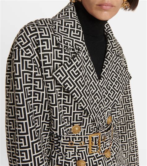 Monogram Jacquard Trench Coat In Black Balmain Mytheresa