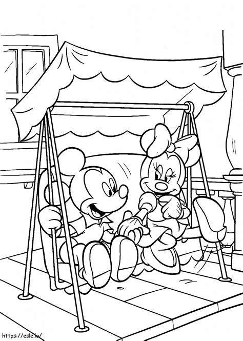 Mickey And Minnie Mouse Play On The Swings Coloring Page