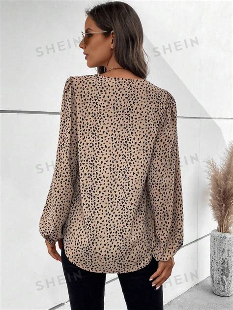 Shein Lune Allover Print Lantern Sleeve Blouse Shein Uk