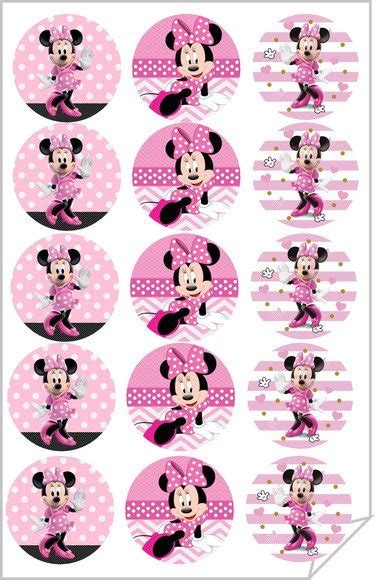 30 Adesivos Redondos Para Lembrancinhas Minnie Rosa Elo7