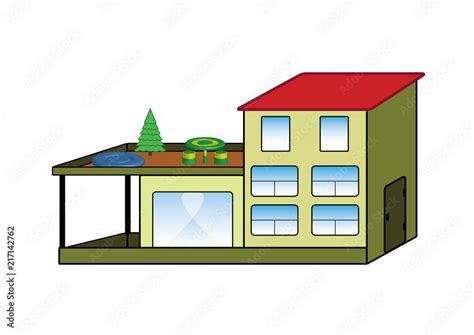 Cartoon color villa. Illustration of a modern villa with roof terrace ...