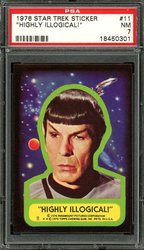 1976 Topps Star Trek Sticker 11 Highly Illogical Spock Psa 7 Nm Tough Ebay