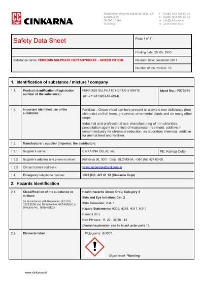 Safety Data Sheet Cinkarna Celje