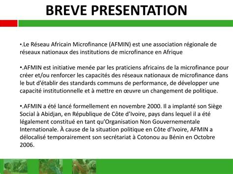 PPT Présentation du Réseau Africain de Microfinance AFMIN OUSMANE