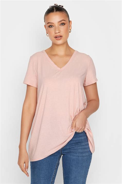 Lts Tall Women S Pink Ribbed V Neck Swing Top Long Tall Sally