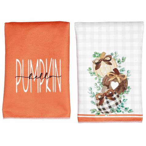 Austok 2Pcs Fall Kitchen Towels Pumpkin Fall Dish Towels Microfibre Flour Sack Towels Autumn ...