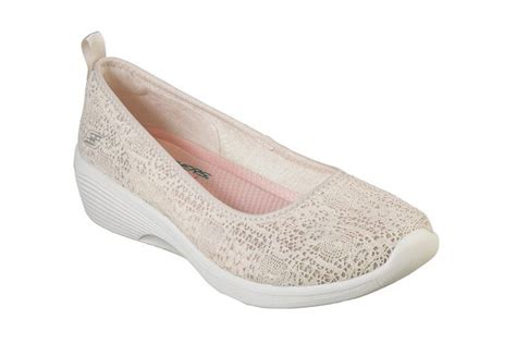 Skechers Arya Airy Days Natural Cream Crochet Memory Foam Wedge Shoes Kissshoe Low Heel Wedges