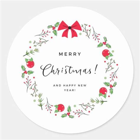 Merry Christmas Classic Round Sticker Christmas Stickers Printable