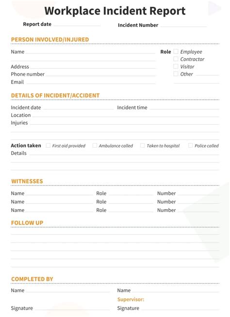 Free Work Incident Report Form Printable