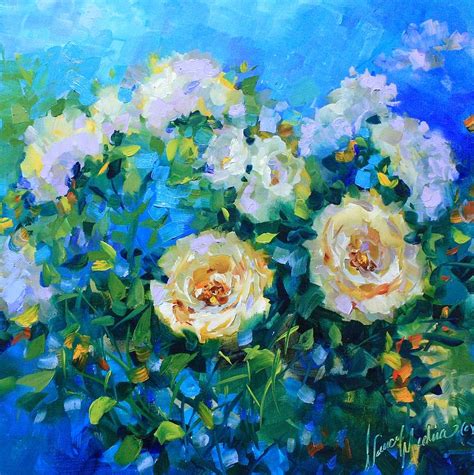 Cloudless Sky White Roses Painting By Nancy Medina