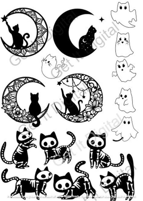 Halloween Cat Svg Bundle Black Cat Png Bundle Cat Clipart Halloween