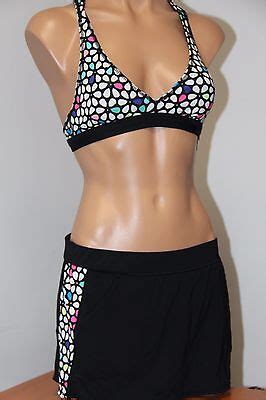 NWT Anne Cole Locker Swimsuit Bikini 2 Pc Set Sz S T Back Skirt Multi