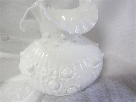 Vintage Fenton White Milk Glass Cabbage Rose Ruffled Lamp Shade 1969596224