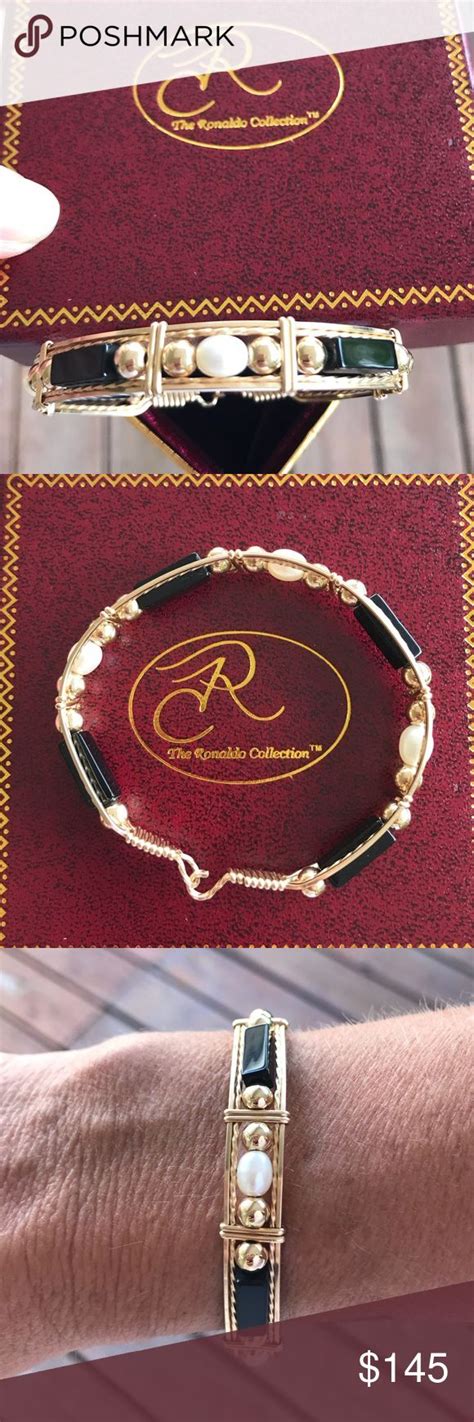 Ronaldo 14k gold bracelet with onyx and pearl | 14k gold bracelet, Gold ...