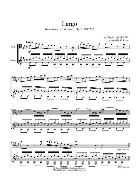 Largo From Winter Linverno For Cello And Guitar Sheet Music A