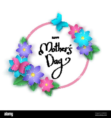 Happy Mother S Day Banner Template With Paper Flowers Butterflies Lettering Summer Or Spring