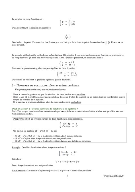 Equations de droites et systèmes linéaires Cours PDF à imprimer