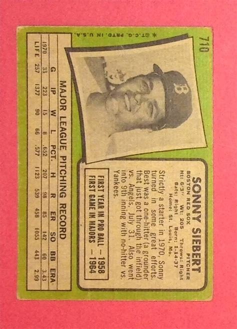 1971 Topps Baseball Card 710 Sonny Siebert Boston Red Sox EBay