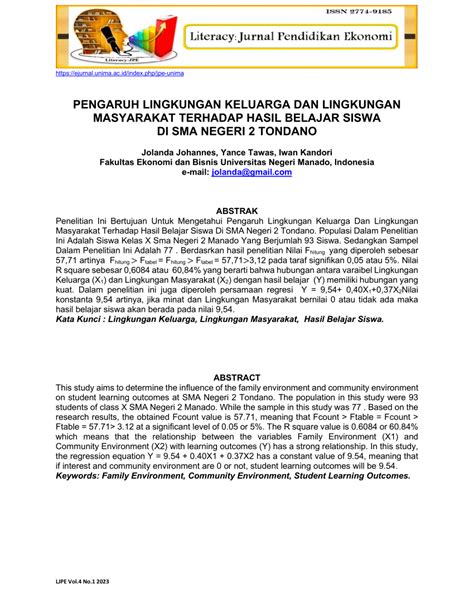 Pdf Pengaruh Lingkungan Keluarga Dan Lingkungan Masyarakat Terhadap