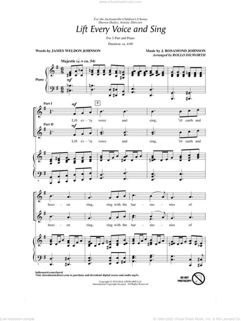 Lift Every Voice And Sing Arr Rollo Dilworth Sheet Music For Choir 2 Part