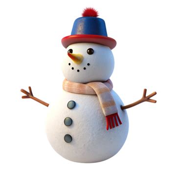 Cute Cartoon Snowman With Hat And Scarf 3d Render Winter Clipart