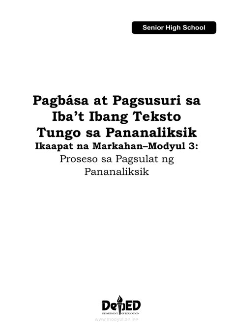 Pagbasa At Pagsusuri Ng Iba T Ibang Teksto Tungo Sa Pananaliksik