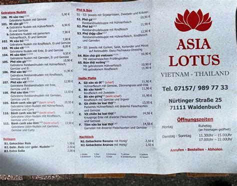 Speisekarte Von Asia Lotus Restaurant Waldenbuch