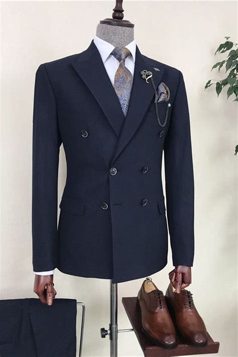 Archer Formal Navy Blue Double Breasted Peaked Lapel Business Suits For