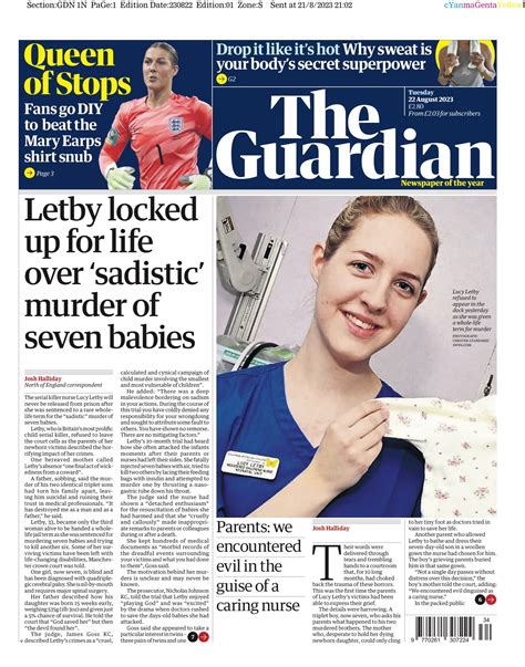 Guardian Front Page 22nd Of August 2023 Tomorrows Papers Today