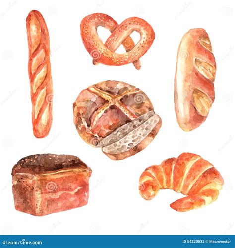 Fresh Bread Watercolor Icons Set Stock Vector Illustration Of