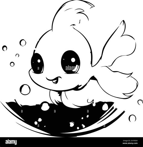 Cute Cartoon Goldfish Swimming In The Sea Vector Illustration Stock