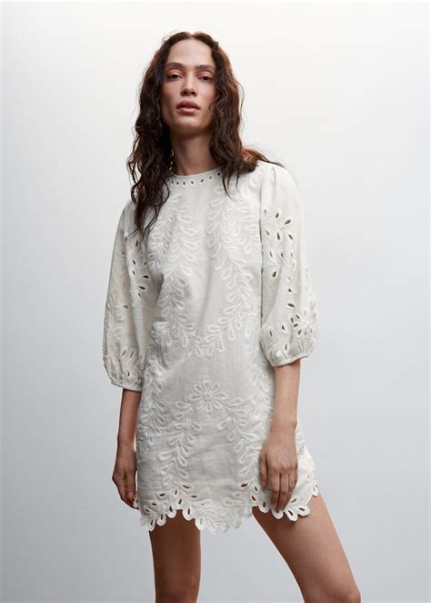 Embroidered Openwork Dress Women Mango Usa