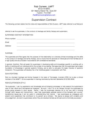 Fillable Online Supervision Contract 1116 Rob Curwen LMFT Fax Email