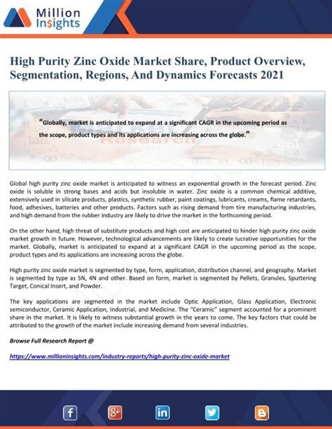 High Purity Zinc Oxide Market Share Product Overview Segmentation